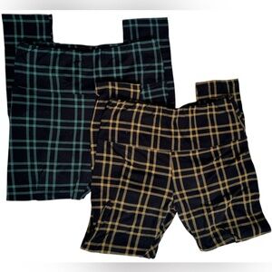 Set of 2 ShoSho High Rise Plaid Leggings Green & Black + Yellow & Black L